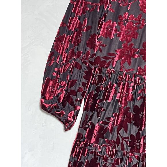 Taylor Velvet Floral Burnout A Line Dress 16 Whimsigoth Artsy Holiday Tiered - Picture 6 of 10